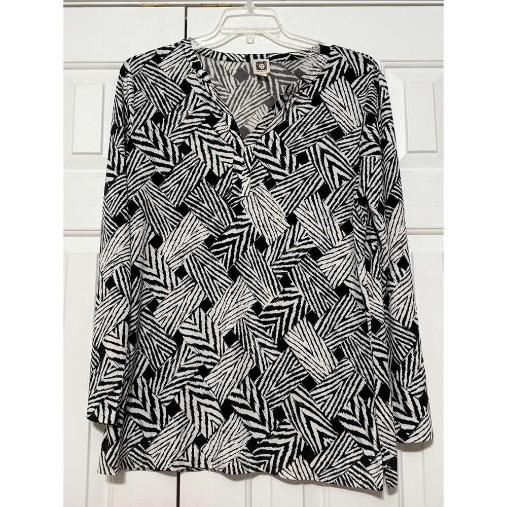 Anne Klein Black & White Printed Blouse/Tunic, Size XL